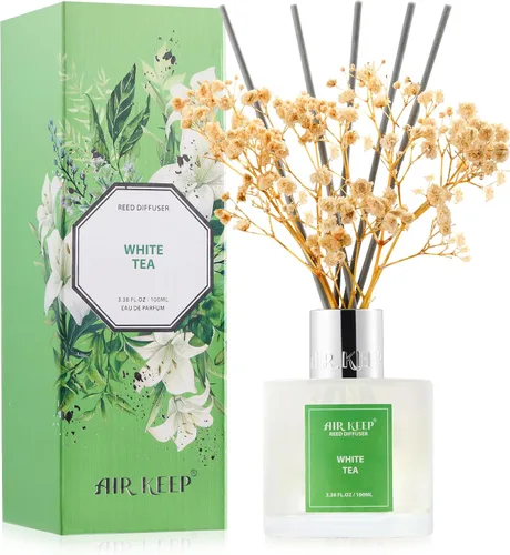 Vista 14 de Airkeep Juego de difusor de varillas – 3.38 onzas líquidas (3.4 fl oz), difusor de aroma de bambú para el hogar, incluye 8 varillas difusoras