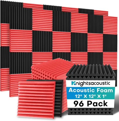 Vista 19 de Knightsacoustic Paquete de 24 paneles acústicos de espuma a prueba de sonido con autoadhesivos para pared, 12 x 12 x 2 pulgadas, de alta densidad