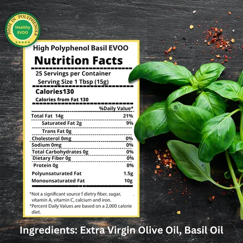 Vista 2 de M.G. PAPPAS Aceite de oliva extra virgen infundido con albahaca rico en polifenoles - Aceite de oliva griego prensado en frío y sin filtrar - Alto