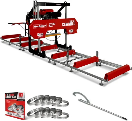 Vista 28 de MechMaxx Aserradero portátil de 18'', motor de gasolina DUCAR 212cc 7HP, ancho de tablero de 15'' y grosor de tablero de 7'', longitud de pista