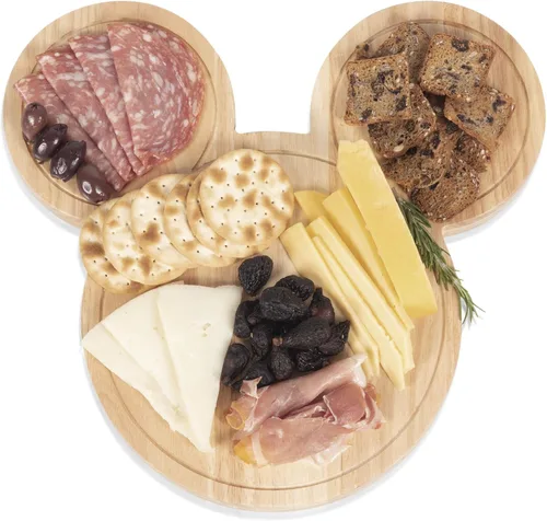 Vista 4 de PICNIC TIME Juego de tabla de queso y cuchillos de Mickey Mouse de Disney, tabla de cortar de Parawood con cajón oculto y 3 cuchillos de queso