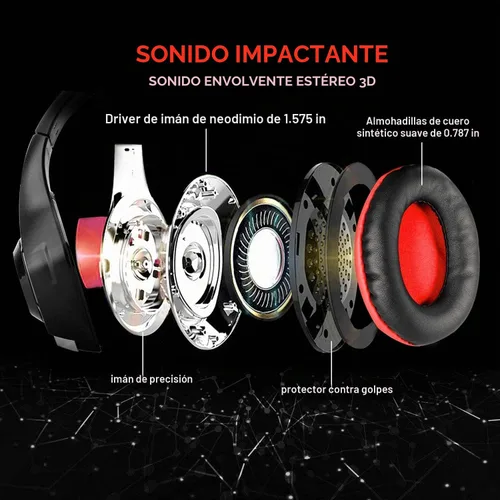 Vista 5 de BlueFire Auriculares con cable para juegos para PS4, PS5, Xbox One, PC, auriculares con sonido envolvente, micrófono con cancelación de ruido Rojo