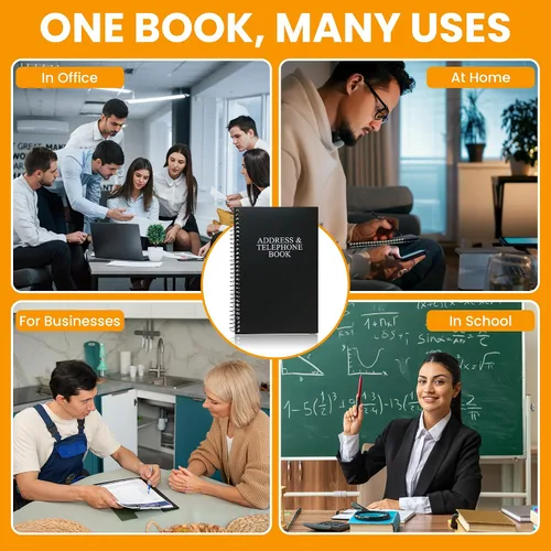 Vista 6 de Libreta de direcciones y teléfonos Iconikal, 8x5 pulgadas, negra, con espiral, 384 contactos, organizador para organizar nombres, direcciones