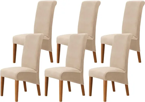 Vista 56 de Juego de 2 fundas de terciopelo para sillas de comedor, color beige, fundas elásticas para sillas de comedor y cocina, reutilizables, protector