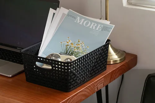 Vista 8 de Eslite Cestas de almacenamiento de plástico para organizar, 11 x 8.5 x 4.7 pulgadas, paquete de 4 (negro)