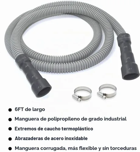 Vista 7 de TTFLEX Manguera de drenaje para lavavajillas de 6 pies, manguera de descarga flexible para lavavajillas con abrazaderas de acero inoxidable
