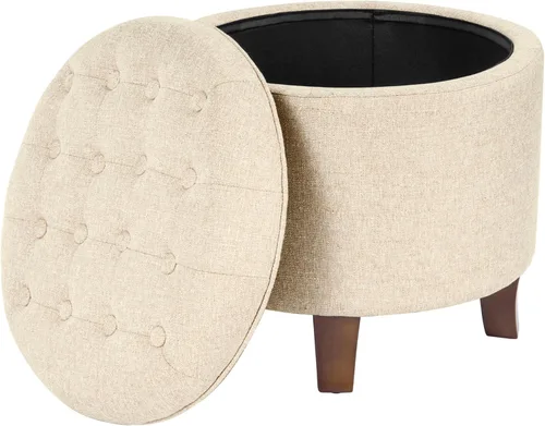 Vista 20 de HomePop Otomana tapizada redonda para almacenamiento Homepop Decoración del hogar Otomana redonda tapizada para reposapiés - Estampado Azul
