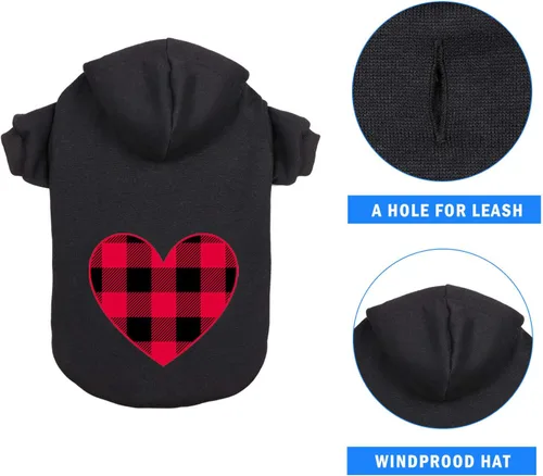 Vista 3 de Sudadera con capucha para perros pequeños, ropa para mascotas, diseño de lana cuadriculada negro, cálido y suave, transpirable, cómodo (Talla S)