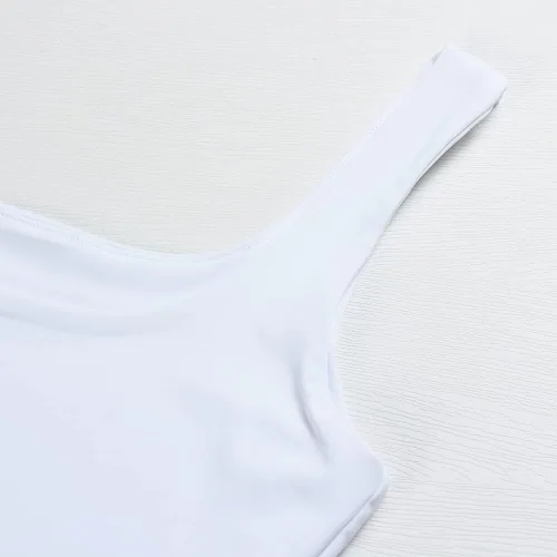 Vista 4 de Artfish - Camiseta corta casual y básica con tirantes delgados y cuello cuadrado, sin mangas, de doble capa, ombliguera para entrenamiento