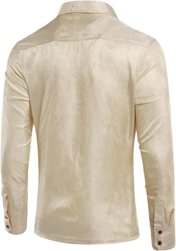 Vista 3 de Cloudstyle Camisa de manga larga con estampado de cachemira para hombre, con botones, casual, ajustada