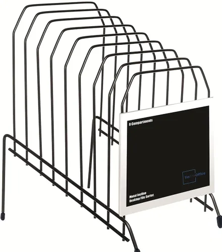 Vista 2 de Organizador de archivos 1InTheOffice para escritorio con inclinación de metal, con 8 compartimentos, negro