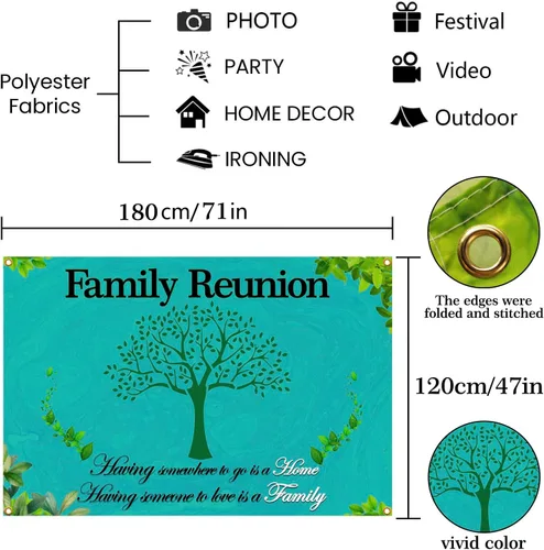 Vista 2 de Fondo de reunión familiar de 6 x 4 pies, pancarta con texto en inglés "We are Family", árbol genealógico, accesorios para cabina de fotos, fondo
