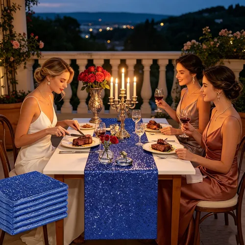 Vista 11 de yuboo Camino de mesa de lentejuelas rosas, paquete de 6 manteles con purpurina de 12 x 72 pulgadas para mujeres y niñas, cumpleaños, boda, despedida