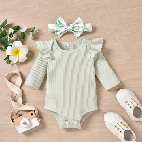 Vista 4 de Aalizzwell Conjunto de mameluco acanalado para bebé recién nacido prematuro para otoño e invierno