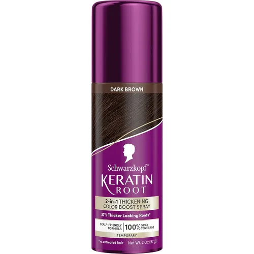 Vista 11 de Schwarzkopf Keratin Root Spray de color temporal para el cabello, marrón oscuro, cobertura instantánea de canas, raíces más gruesas y de aspecto más