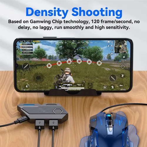 Vista 4 de Gugxiom Combo de teclado y mouse RGB para juegos con una mano, teclado de sensación mecánica de media mano, para móviles, juegos de League of Legends