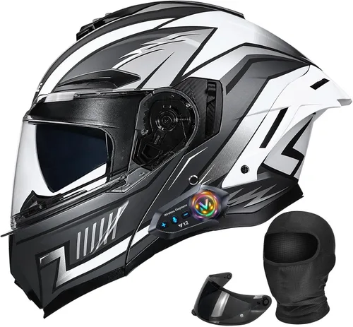 Vista 9 de Casco Modular Moto con Bluetooth Integrado, Doble Visera para Día/Noche, Ventilación Avanzada Múltiple, Forro Extraíble Lavable, Certificado DOT