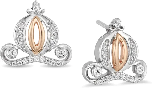 Vista 2 de Jewelili Enchanted Disney Fine Jewelry - Aretes de oro rosa de 10 quilates y plata de ley de 110 Cttw con diamante blanco redondo natural, Metal