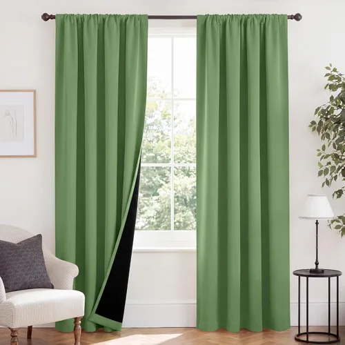 Vista 107 de NICETOWN Biscotti Beige 100% Cortinas opacas de 45" de largo para cocina, bolsillo con varilla para sótano completamente opaco, cortinas térmicas