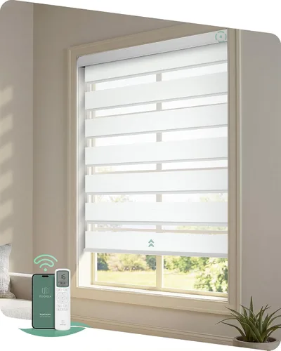 Vista 10 de Yoolax Persianas motorizadas de cebra con control remoto, persianas Gris suave
