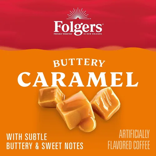 Vista 7 de Folgers Café molido con sabor a caramelo mantequilla, recipiente de 9.6 onzas (paquete de 6)