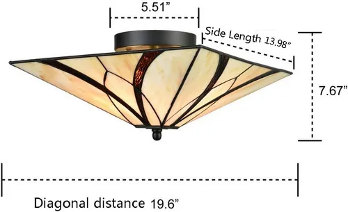 Vista 8 de DIRYZON EUL Lámpara de techo semiempotrada estilo Tiffany de misión, diseño antiguo de latón con pantalla de vidrio artístico multicolor, 3 luces
