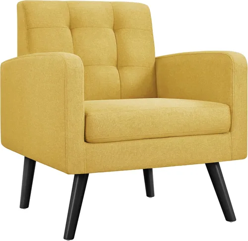 Vista 14 de Yaheetech - Sillas de acento de mediados de siglo, silla moderna tapizada de piel sintética para sala de estar, sillón acogedor con respaldo