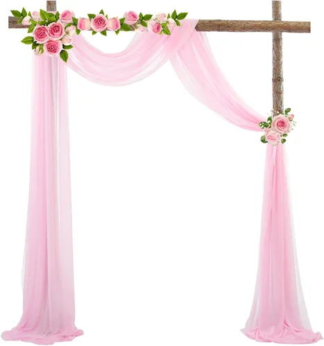 Vista 17 de Decoración de tela de gasa, 1 panel de 2 x 10 pies, cenefas sin arrugas, tela drapeada suave para arco de boda con 2 cintas, para decoración