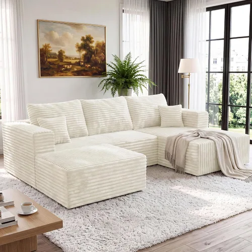 Vista 45 de Sofá modular en forma de L para sala de estar, sofá modular sin huesos con diván, sofá de pana con asiento profundo, no requiere montaje, negro