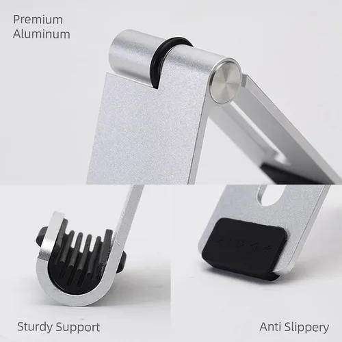 Vista 6 de Rmour Soporte plegable para teléfono celular para escritorio, soporte de teléfono portátil de aluminio ajustable, compatible con iPhone 15, 14, 13
