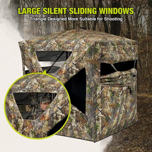 Vista 9 de TIDEWE Hunting Blind 270°Full See Through with Windproof Curtain, Silent Magnetic Door & Sliding Windows, Pop Up Ground Blind with Carrying Bag