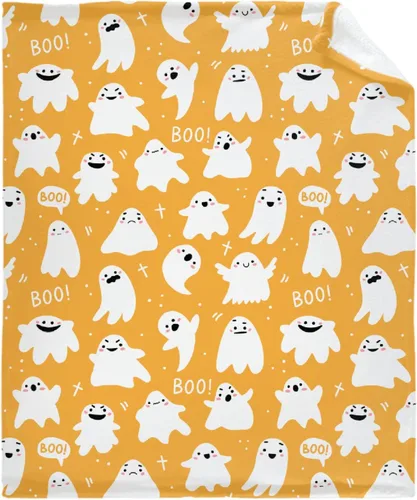 Vista 2 de Manta amarilla con diseño de fantasmas de dibujos animados, para mujeres y hombres, suave y acogedora manta de forro polar para sala de estar, cama
