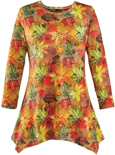 Vista 3 de Collections Etc Túnica de tiburón con hojas que caen para mujer, talla grande