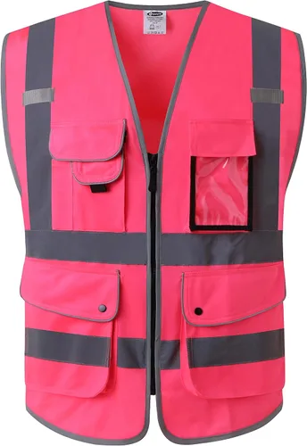 Vista 49 de JKSafety Chaleco de seguridad frontal con cremallera de alta visibilidad Clase 2 de 9 bolsillos con tiras reflectantes, cumple con las normas