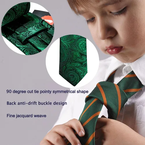 Vista 4 de Barry.Wang Corbata para niños de 47.2 pulgadas, juego de corbatas para niños y bolsillo cuadrado, uniforme para adolescentes, graduación, actuación