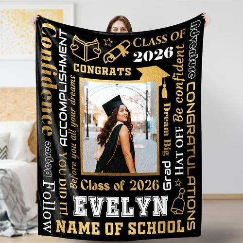Vista 18 de Artsadd Mantas de graduación personalizadas con fotos, texto, mantas de graduación personalizadas de clase de 2026, manta de franela personalizada