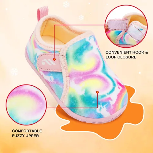Vista 3 de JIASUQI Pantuflas mullidas para niños pequeños, zapatos cálidos para la casa para niños y niñas