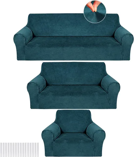 Vista 25 de Peryiter Juego de 3 Fundas para Sofá, Cubiertas de Muebles para Sofá, Loveseat, Sillón, Ajuste de Forma Elástico, Sin Arrugas, Protector de Muebles