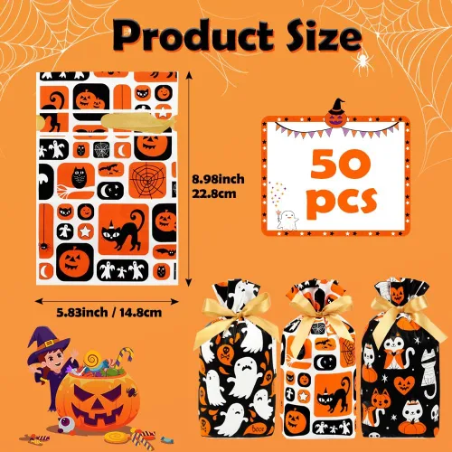 Vista 2 de Shintop Bolsas de golosinas de Halloween, 50 bolsas pequeñas con cordón Con