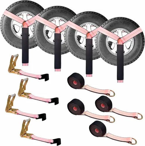 Vista 38 de Mega Cargo Control Correas de Amarre para Automóvil, Paquete de 4 Hebillas de Cola de Cadena de Trinquete G70, Estilo Lazo para Remolques