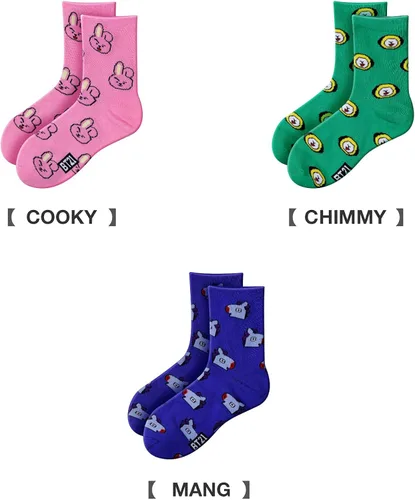 Vista 3 de Kpop BTS Character Kpop Calcetines para niñas y mujeres paquete de 7 calcetines de algodón con dibujos animados BTS
