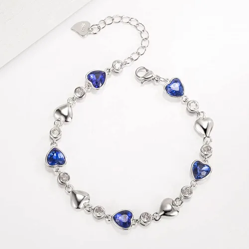Vista 4 de Pulseras de plata de ley 925 para mujeres y adolescentes, con dije de corazón, brazalete de moda, ideal como regalo de joyería