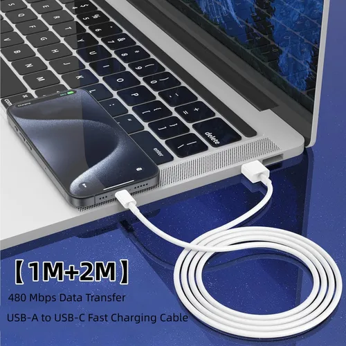 Vista 5 de Cable USB A a USB C para iPhone15, paquete de 2 [3 pies + 6 pies] Carplay cable de carga rápida para iPhone 17/16/15 Pro Max/Plus, iPad Pro