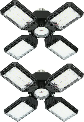 Vista 8 de Luz LED para garaje, 150 W, techo de garaje deformable, 15000 lm, 4 paneles ajustables, luces de tienda E26/E27 para sótano, granero, taller, luz