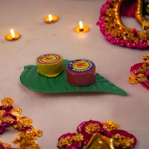 Vista 9 de LOVENSPIRE Haldi Kumkum - Juego de hojas de paquete (paquete de 10) decorativo de cúrcuma y sindoor combo para Pooja, regalo tradicional indio