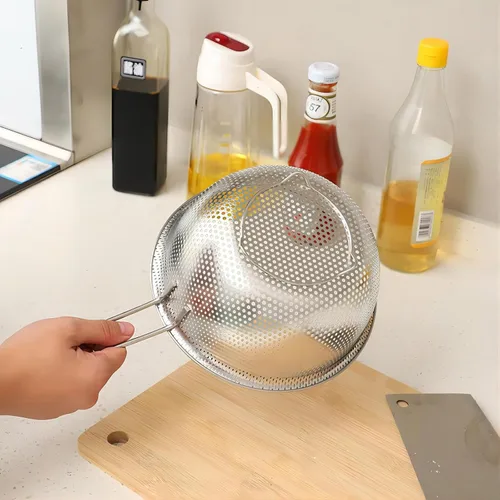 Vista 6 de GREATLINK Colador de lavabo de acero inoxidable con asa, colador de cocina, pies de descanso y colador para colar, enjuagar, freír, cocinar al vapor