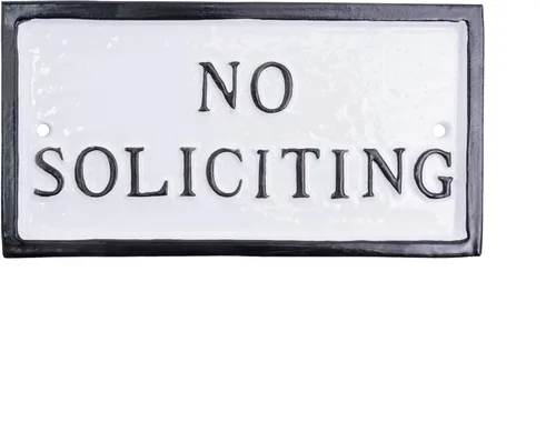 Vista 2 de Montague Metal Products - Placa rectangular de metal fundido con texto en inglés "No Soliciting" - Letrero de advertencia - Placa de negocios