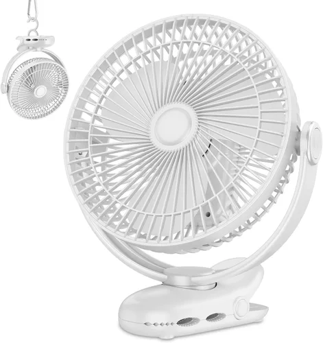 Vista 8 de Ventilador portátil recargable de 10000 mAh, 30 horas, ventilador de clip de 8 pulgadas operado por batería, ventiladores USB, 4 velocidades, fuerte