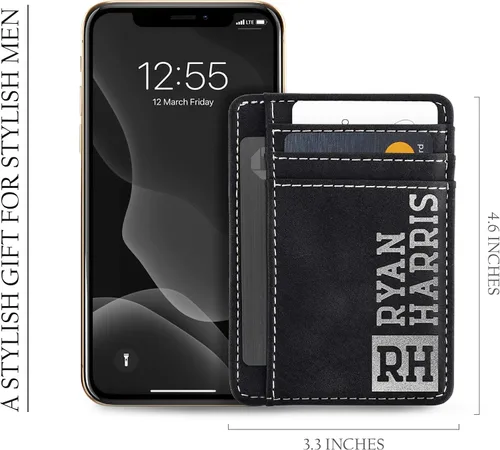 Vista 7 de Carteras personalizadas grabadas para hombres 2 colores y 11 opciones de diseño Regalos para papá regalos para hombres