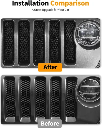 Vista 3 de Hoolcar Insertos de Parrilla de Malla Frontal para Jeep Wrangler JL y Gladiator JT Sport/Sport S/Willys/Rubicon 2018-2020 Accesorios Exteriores